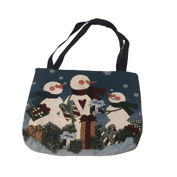 Mohawk Home Open‎ Tapestry Snowman Winter Holiday Tote Bag Purse - Picture 4 of 6